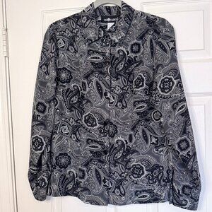 Sag Harbor Black and Gray Paisley Button Up Shirt Size 8